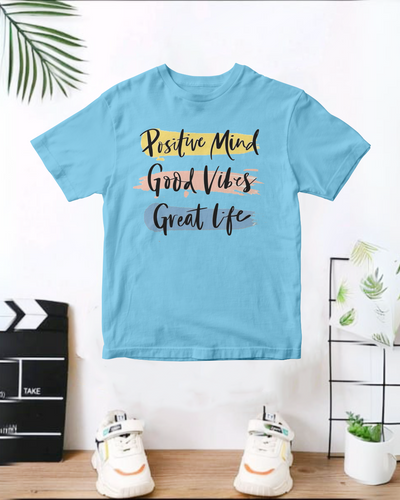 Positive Mind sky blue Printed T-Shirt