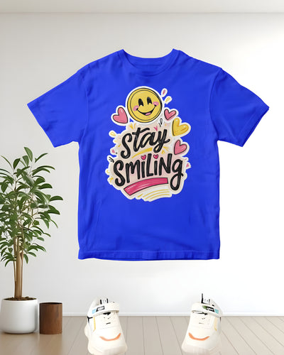 Stay Smiling Royal Blue Printed T-Shirt