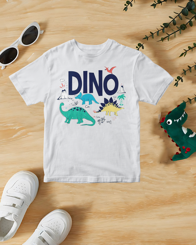 Dino white Printed T-Shirt