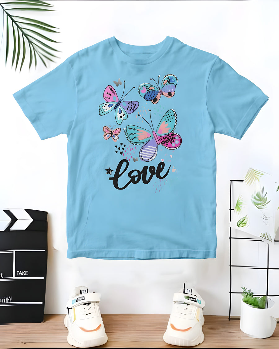 Love Butterfly sky  Printed T-Shirt for girls