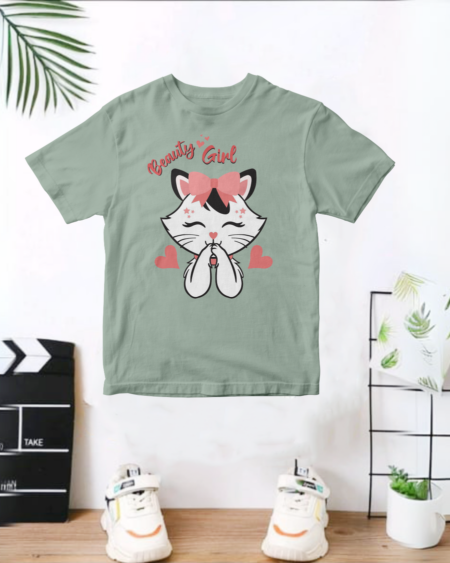 Beauty Girl  Light Green For Girls  Printed T-Shirt