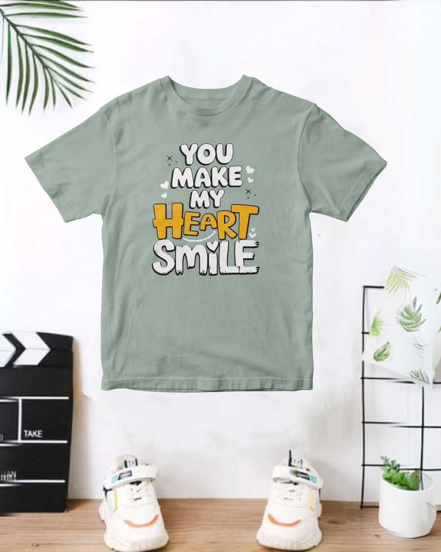You Make My Heart Smile  Light Green  Printed T-Shirt
